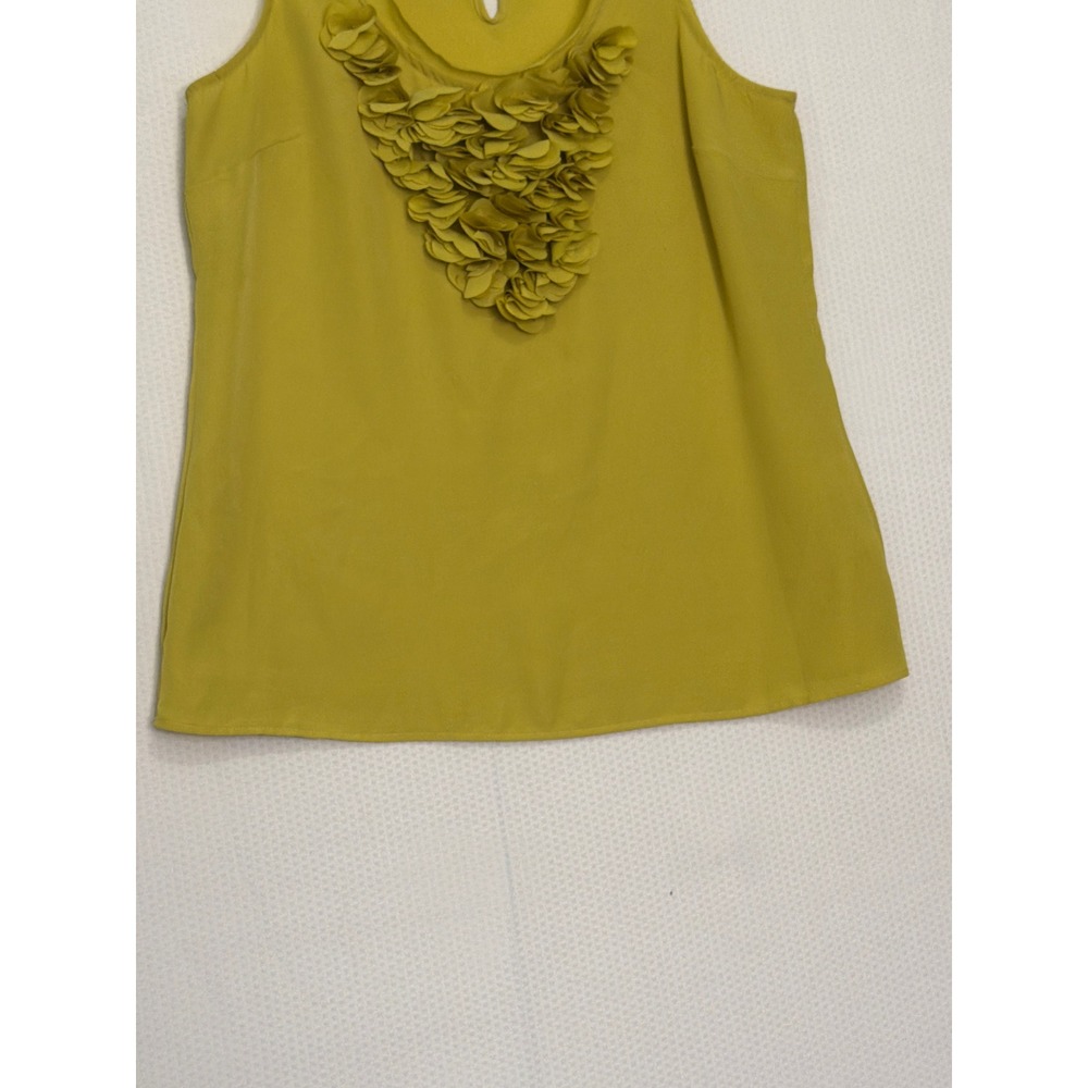 New York & Company Chartreuse Yellow Ruffle Petal Neck Sleeveless Blouse Small - Picture 3 of 10